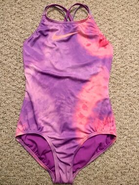 Nike Girls' Purple & Pink Tie-Dye One-Piece Swimsuit